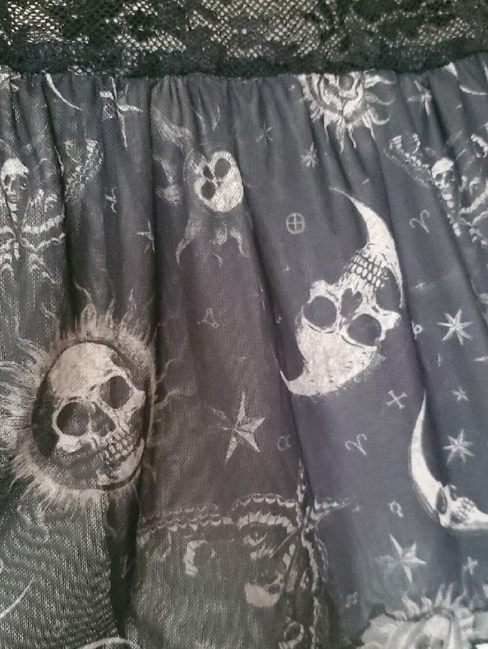 Hot Topic's Black Gold Celestial Skulls Midi Skirt with Moon Print - Picture 5 of 11
